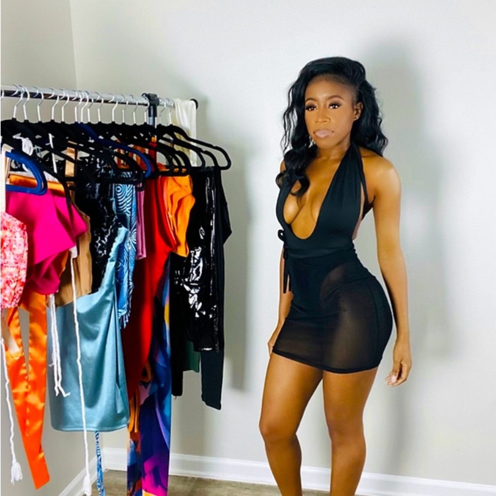 Black tie up transparent dress